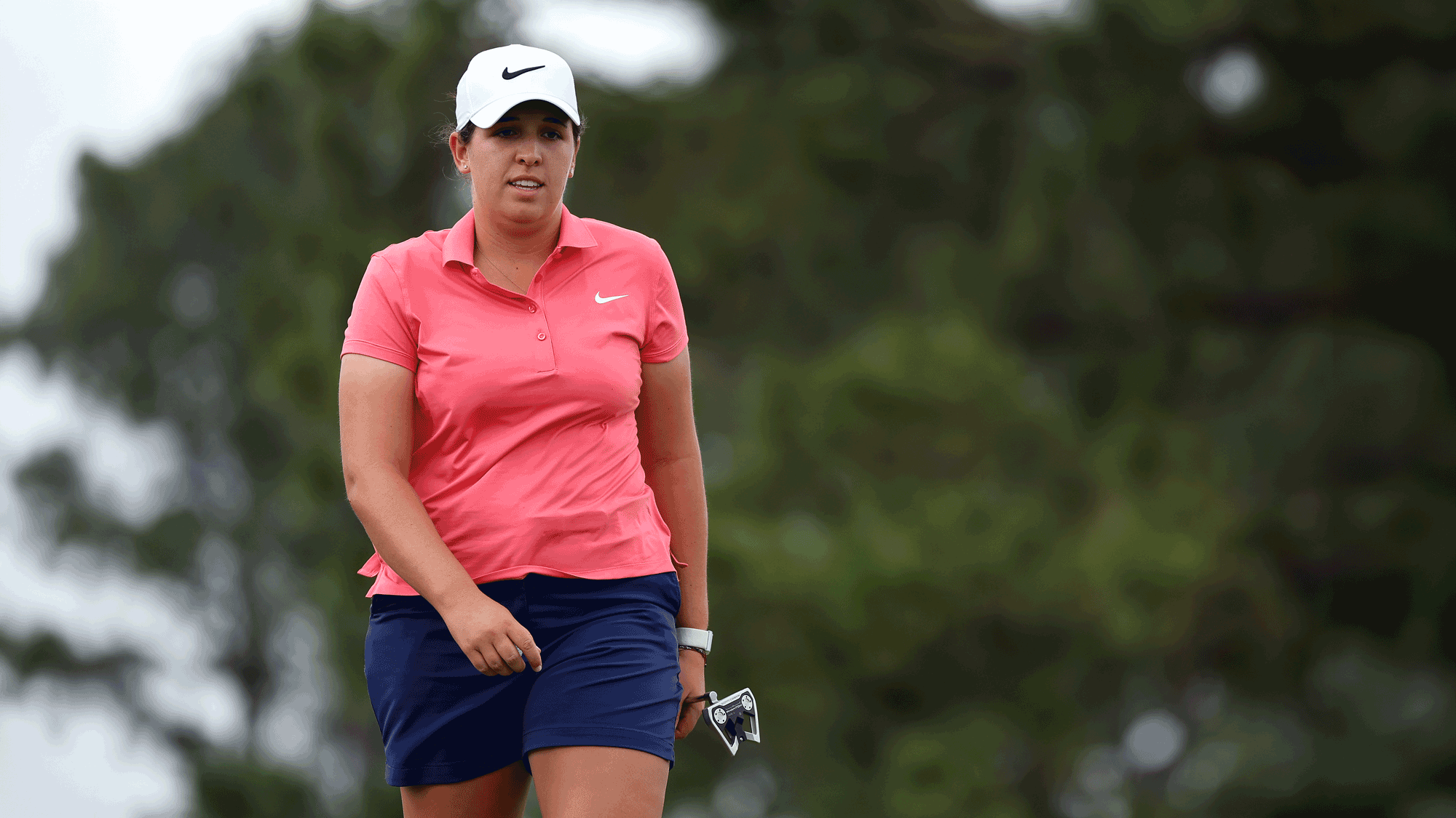 Farah O'Keefe of the United States looks on from the third green during the first round of The Chevron Championship 2026 at Memorial Park Golf Course on April 23, 2026 in Houston, Texas. 