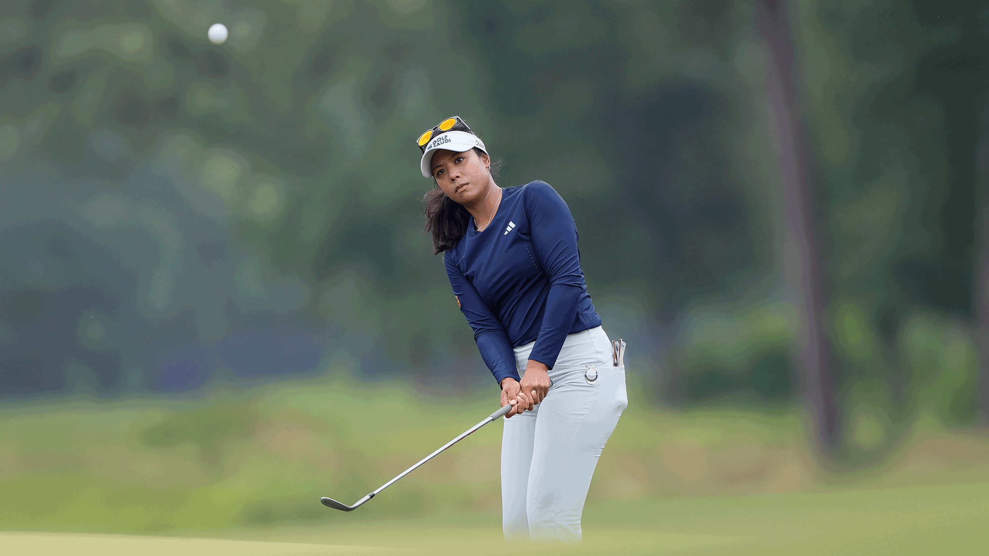 Patty Tavatanakit of Thailand plays a shot on the fifth hole during the third round of The Chevron Championship 2026 at Memorial Park Golf Course on April 25, 2026 in Houston, Texas. 