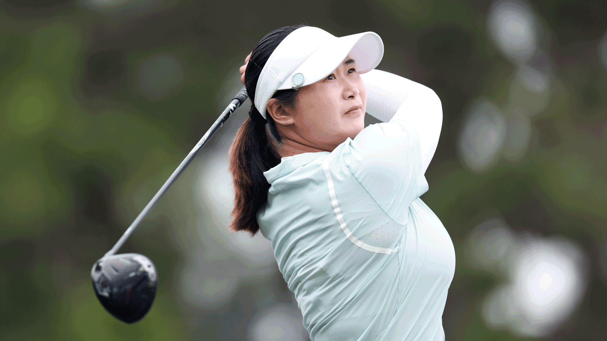 Yan Liu of China plays her shot from the 14th tee during the final round of The Chevron Championship 2026 at Memorial Park Golf Course on April 26, 2026 in Houston, Texas. 