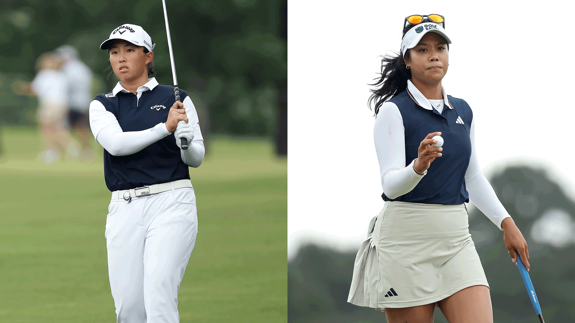 Ruoning Yin (L) and Patty Tavatanakit (R) during the final round of the 2026 The Chevron Championship at Memorial Park Golf Course in Houston, TX.